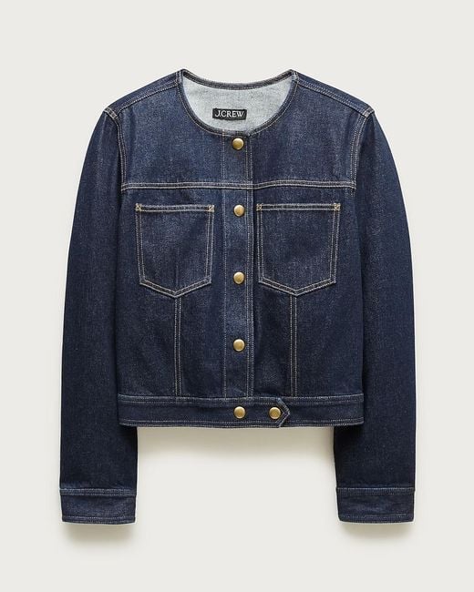 J.Crew Blue Collarless Denim Trucker Jacket