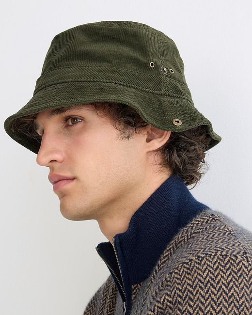 J.Crew Green Garment-Dyed Corduroy Bucket Hat With Snaps for men