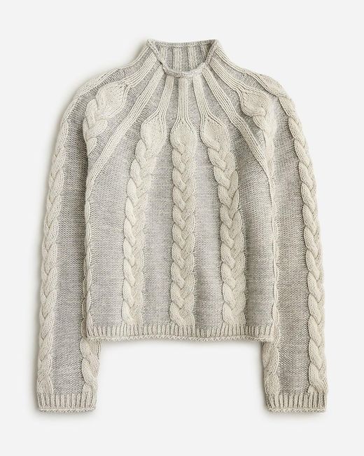 J.Crew White Collection Cashmere Cable-Knit Rollneck Sweater