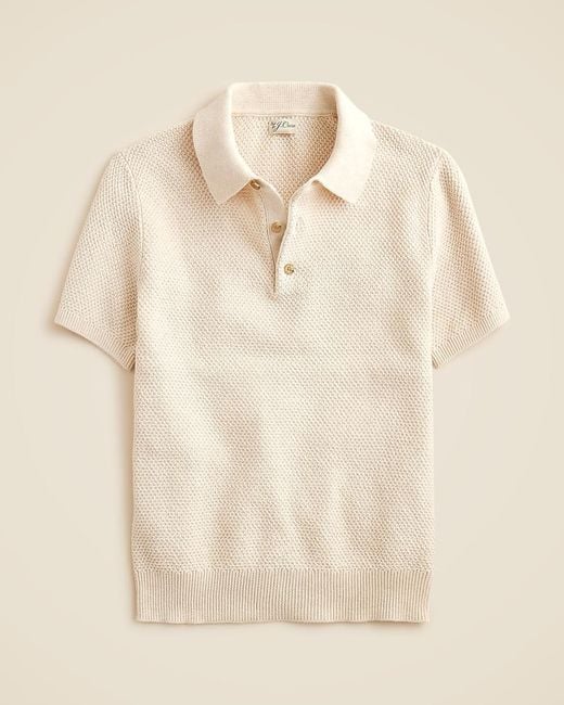 J.Crew Short-Sleeve Cotton Seed-Stitch Sweater-Polo in Natural for