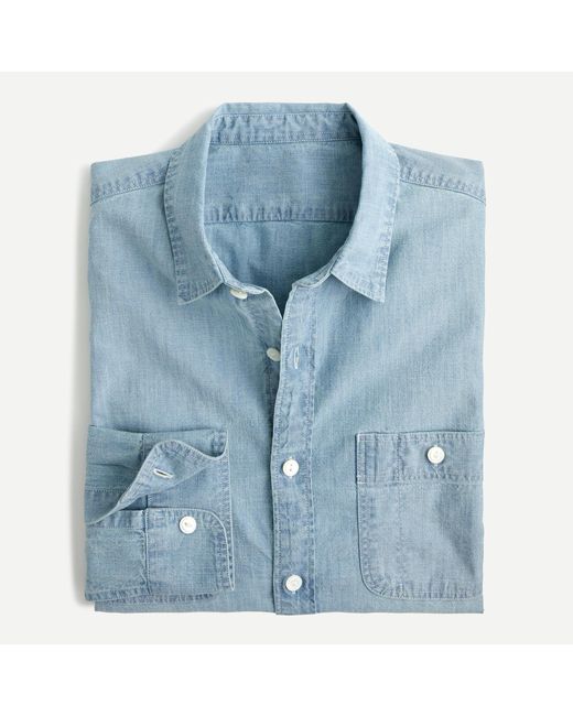 J.Crew Blue Slim Untucked Stretch Chambray Workshirt In Organic Cotton for men