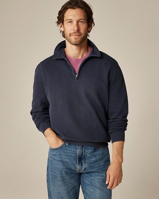 Men's Blue Lightweight French Terry Half-Zip Sweatshirt