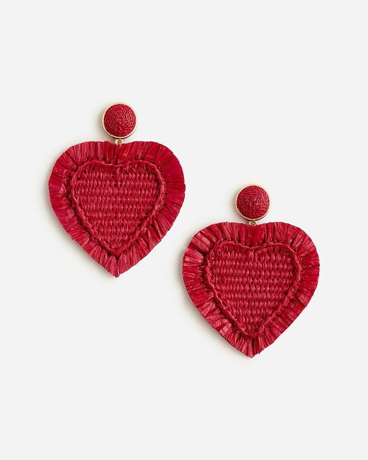 J.Crew Red Oversized Heart Raffia Earrings