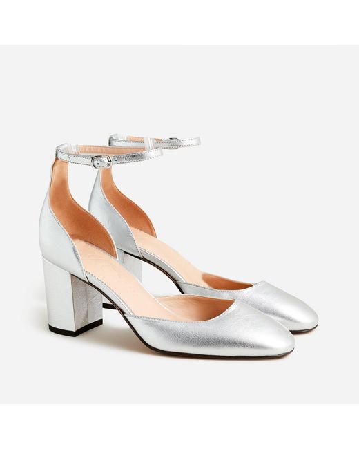 metallic ankle strap heels