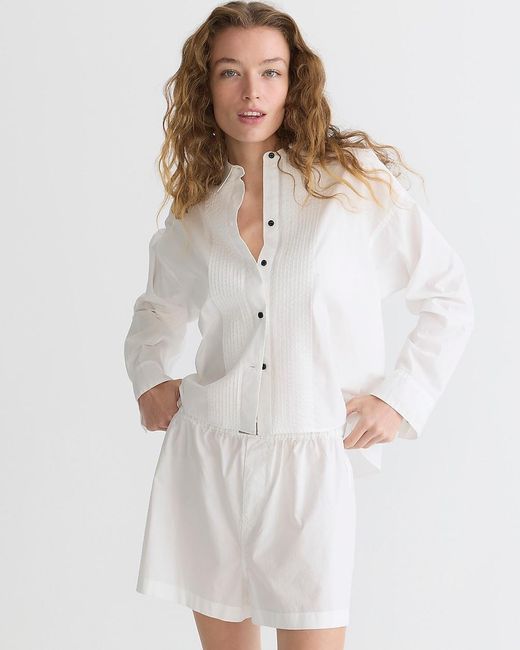 J.Crew White Cropped Tuxedo Shirt And Boxer Short Pajama Set