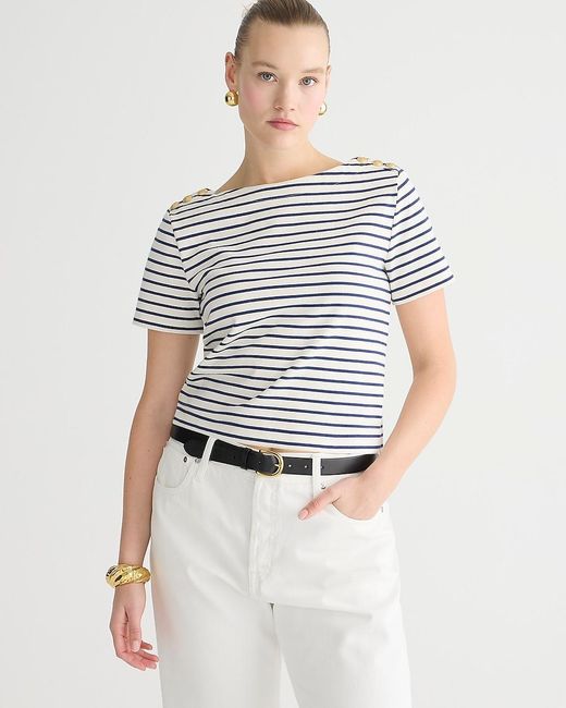 J.Crew White Mariner Cloth Short-Sleeve T-Shirt With Buttons