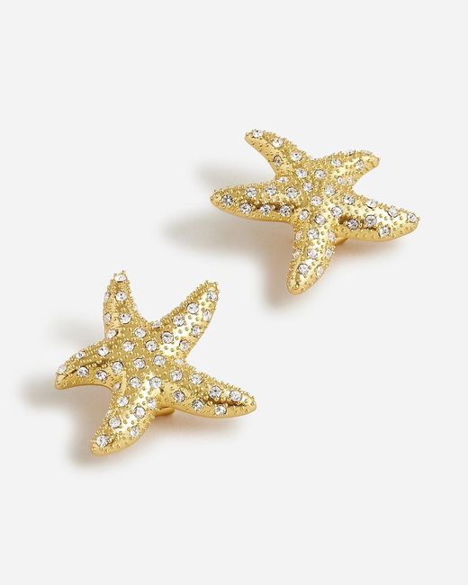 J.Crew Natural Starfish Stud Earrings With Pavé Crystals