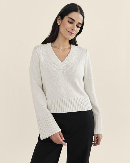 J.Crew White State Of Cotton Nyc Easton V-Neck Pullover Sweater
