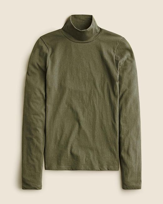 J.Crew Tissue Crepe Cotton Turtleneck Top in Green Lyst