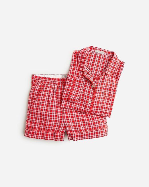 J.Crew Red Long-Sleeve Pajama Short Set