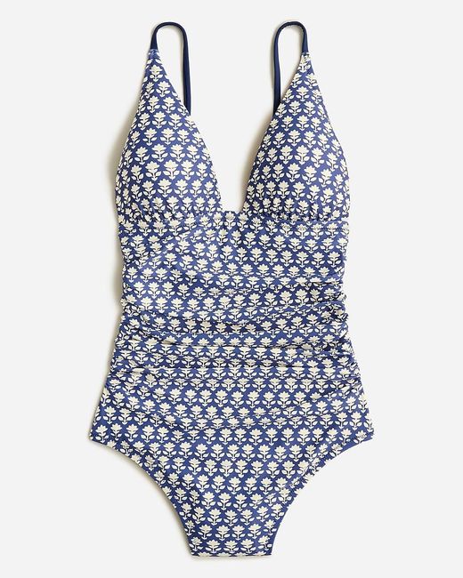 J.Crew Blue Ruched Plunge One-Piece Swimsuit