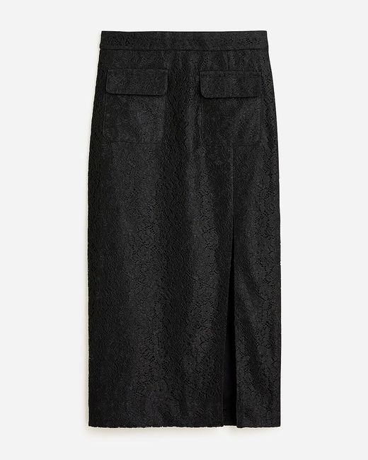 J.Crew Black Side-Slit Pencil Skirt With Lace
