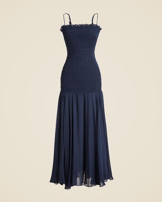 J.Crew Collection Smocked Chiffon Dress in Blue | Lyst