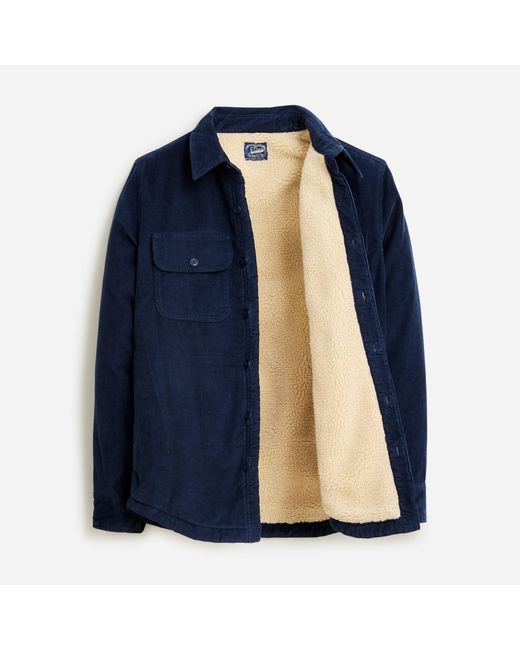 J.Crew Sherpa-lined Corduroy Shirt-jacket in Blue for Men | Lyst
