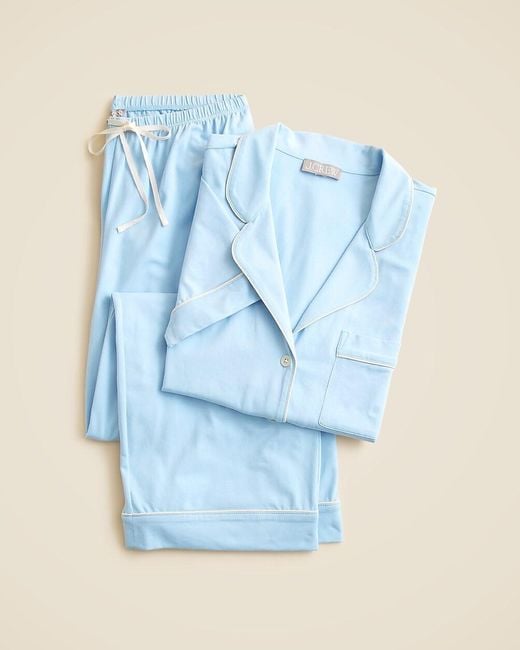J.Crew Blue Dreamy Cotton-Blend Short-Sleeve Pajama Pant Set