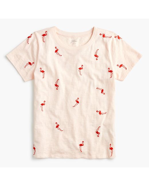 J.Crew Pink Flamingo Embroidered T-shirt