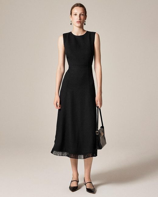 J.Crew Fringe-Trim Midi Dress in Black | Lyst