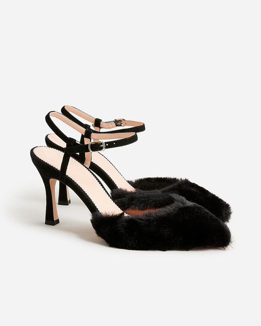 J.Crew Black Collection Elsie Made-In-Italy Faux-Fur Heels