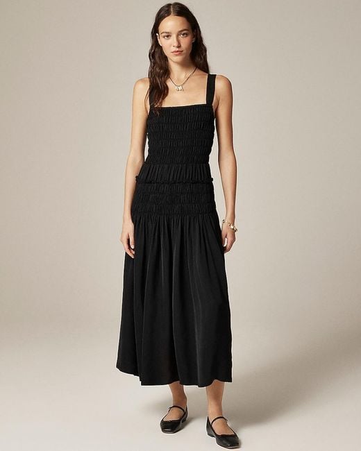 J.Crew Black Smocked Midi Dress