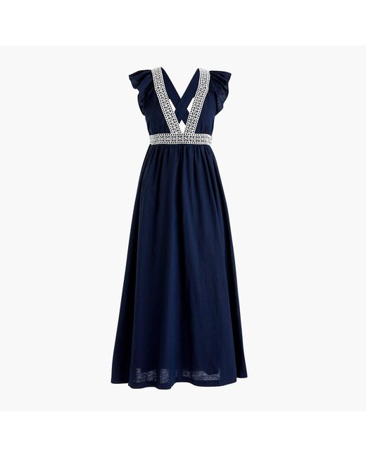 Womens Blue Ruffle Deep V Neck Beach Dress