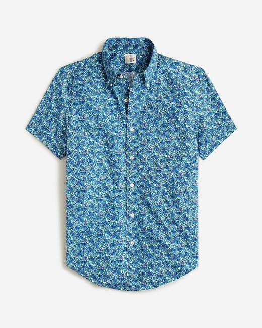 J.Crew Blue Tall Short-Sleeve Secret Wash Cotton Poplin Shirt for men