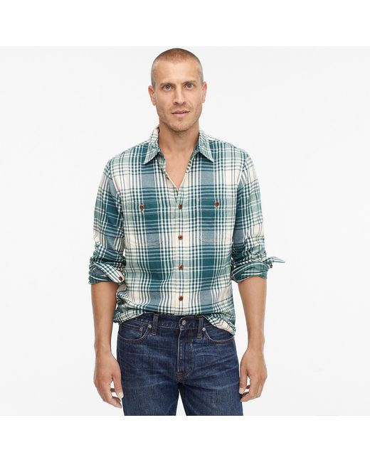 J.Crew Slim Midweight Flannel Shirt In Green Plaid for men