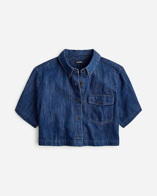 J.Crew Blue Cropped Patch-Pocket Shirt