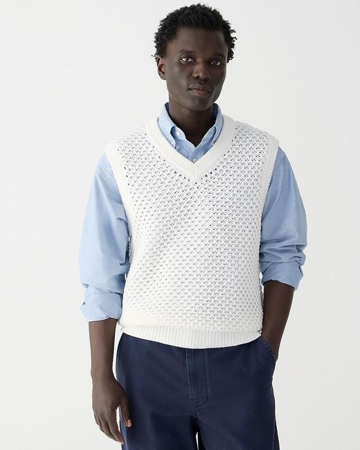 J.Crew Blue Cotton Berry-Stitch Sweater-Vest for men