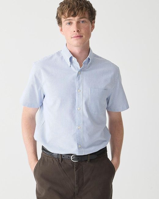 J.Crew Blue Short-Sleeve Broken-In Organic Cotton Oxford Shirt for men