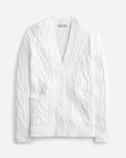 J.Crew White Cable-Knit Cardigan Sweater