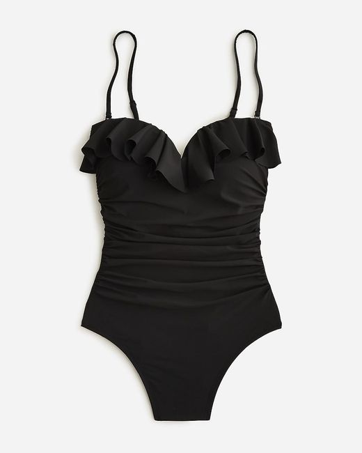 J.Crew Blue Matte Ruched One-Piece Swimsuit With Ruffles
