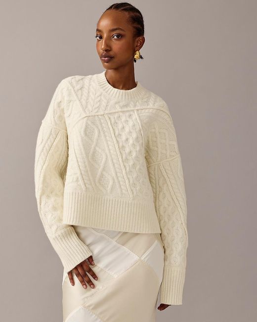 J.Crew Natural Limited-Edition Anna October X Patchwork Cable-Knit Crewneck Sweater