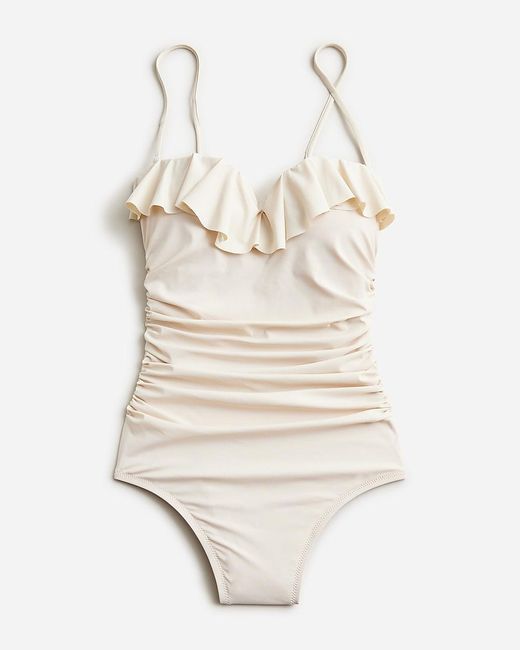 J.Crew White Matte Ruched One-Piece Swimsuit With Ruffles