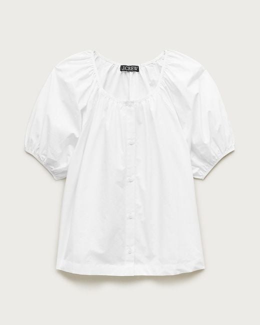 J.Crew White Puff-Sleeve Button-Up Top