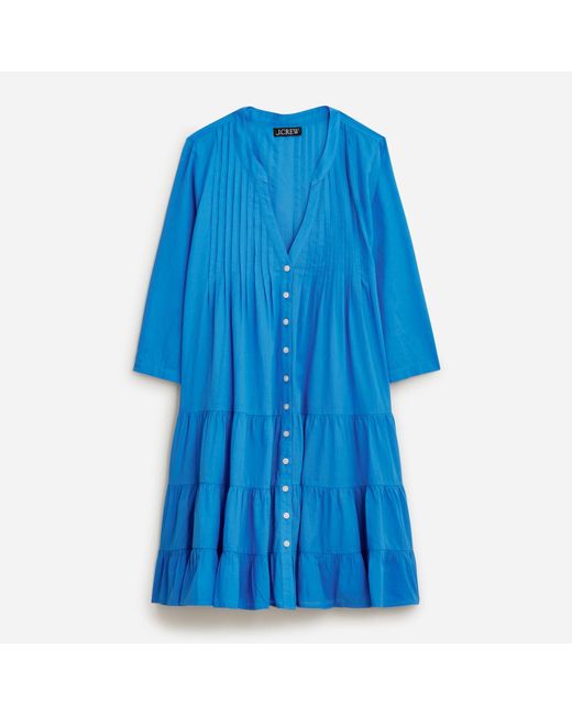 J.Crew Blue Button-front Tiered Cover-up Dress In Cotton Voile