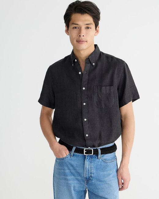 J.Crew Black Slim Short-Sleeve Baird Mcnutt Garment-Dyed Irish Linen Shirt for men