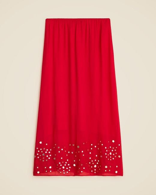 J.Crew Red Chiffon Slip Skirt With Mirror Embellishments