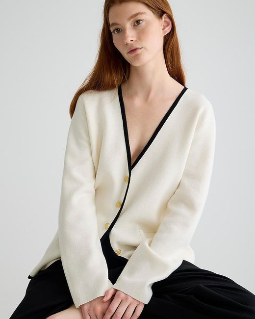J.Crew White Giselle V-Neck Sweater Blazer With Contrast Trim