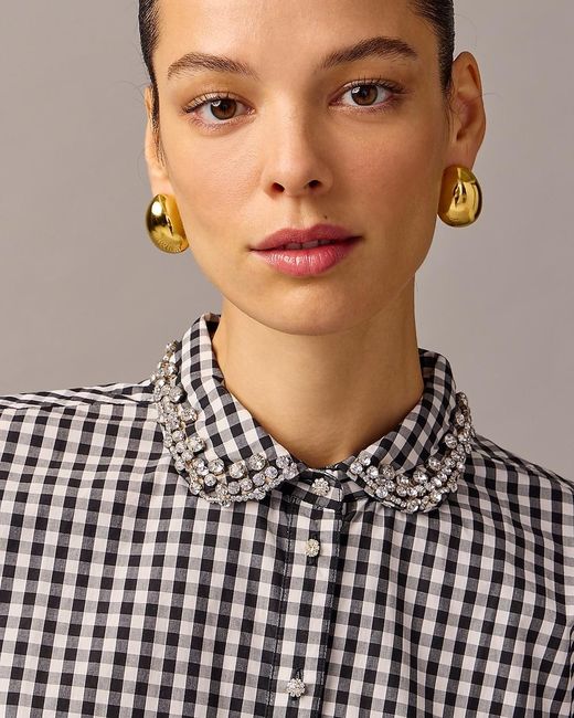 J.Crew Gray Collection Embellished Cropped Button-Up Shirt