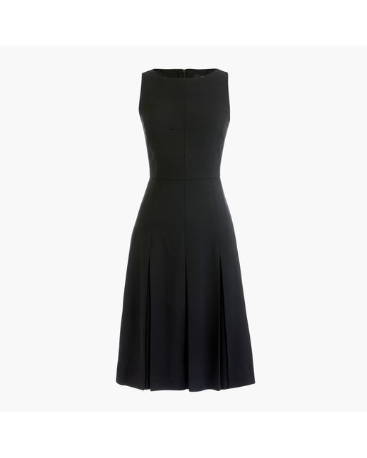 J.Crew Black Sleeveless Pleated A-line Dress In Two-way Stretch Wool