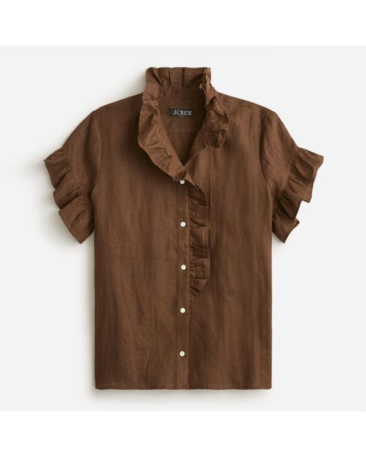 J.Crew Short-sleeve Cottage Top In Linen in Brown | Lyst