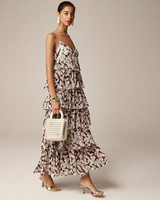 J.Crew Collection Ruffle-Tier Dress in Natural | Lyst