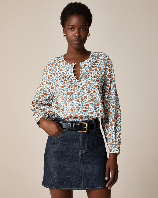 J.Crew Blue Shirred Popover Top