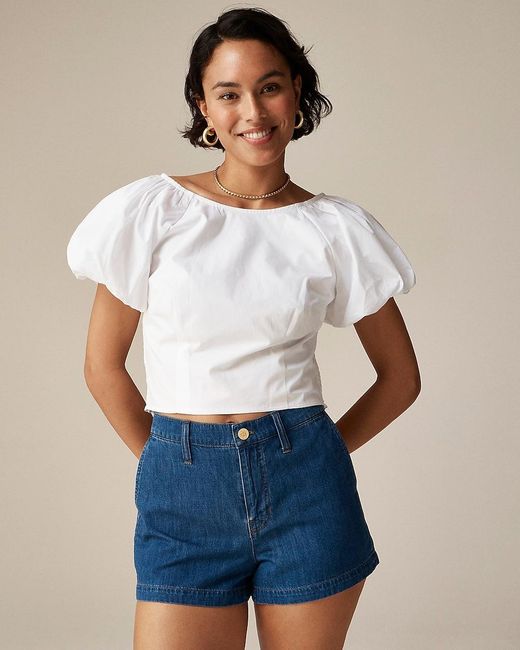 J.Crew White Fitted Puff-Sleeve Top