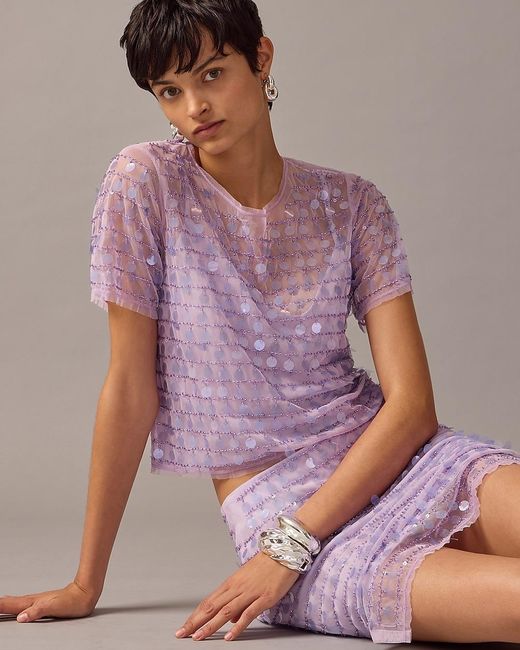J.Crew Purple Collection Layered Sequin T-Shirt