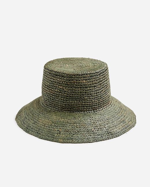 J.Crew Green Wide-Brim Raffia Bucket Hat