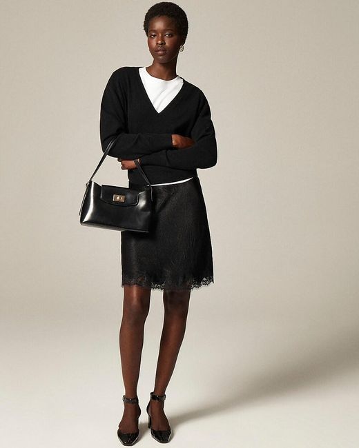 J.Crew Black Gwen Lace-Trim Slip Skirt