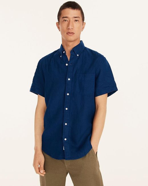 J.Crew Blue Short-Sleeve Baird Mcnutt Irish Linen Shirt for men