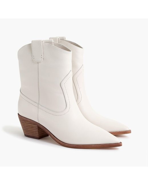 J.Crew White Western Boots In Leather