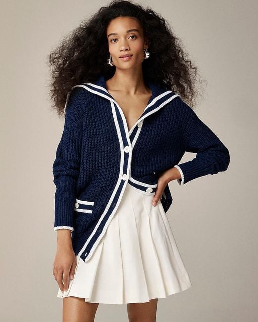 J.Crew Blue Textured Sailor Cardigan Sweater